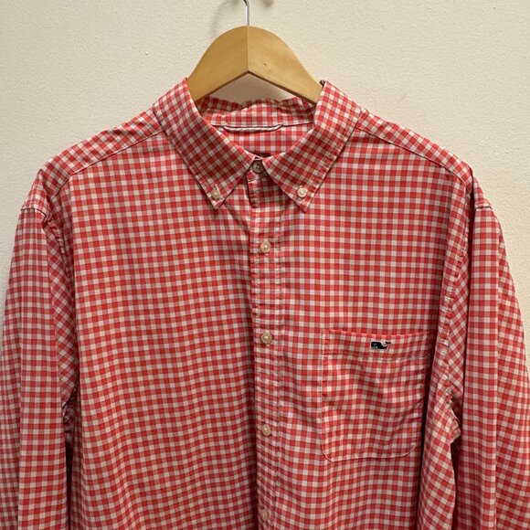 Vineyard Vines Red and White Check On the Go Performance Shirt Size XL - Picture 4 of 4